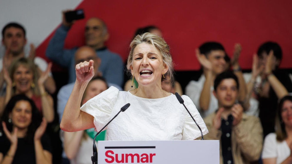 Yolanda Díaz en la presentación de su candidatura el 2 de abril.