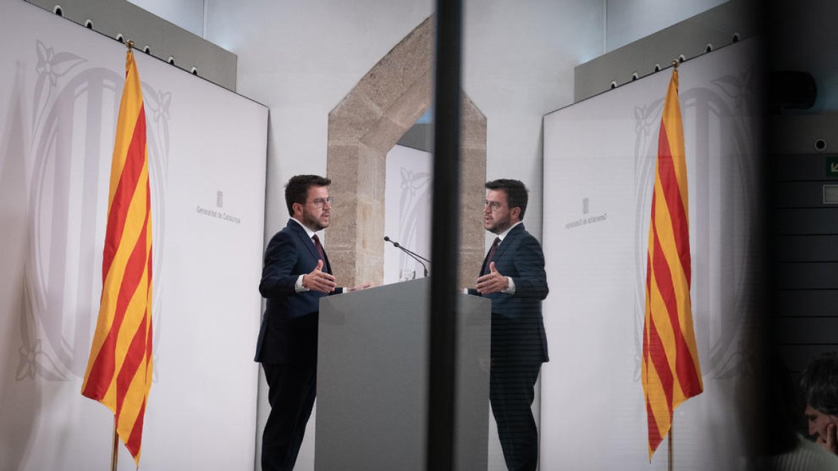 El president de la Generalitat, Pere Aragonès, durante la rueda de prensa ofrecida ayer tras en Consell Executiu.