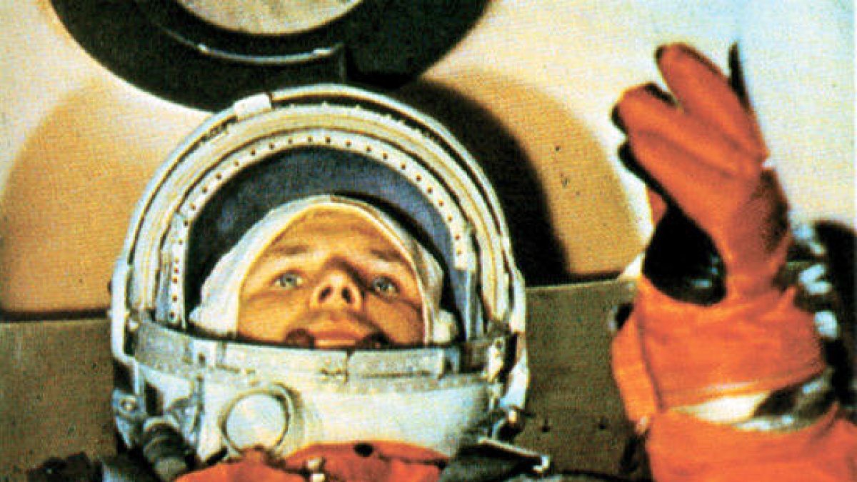 Yuri Gagarin, antes de despegar.