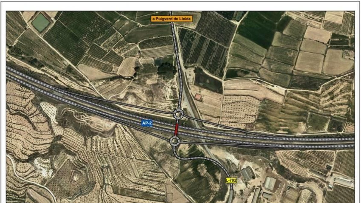 Mapa del punt de l'AP-2 on el Ministeri de Transports construirà un nou enllaç a Castelldans