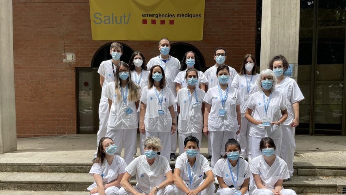 Foto de familia del equipo de muestras de Lleida en el pabellón, donde han hecho la mayoría de PCR.