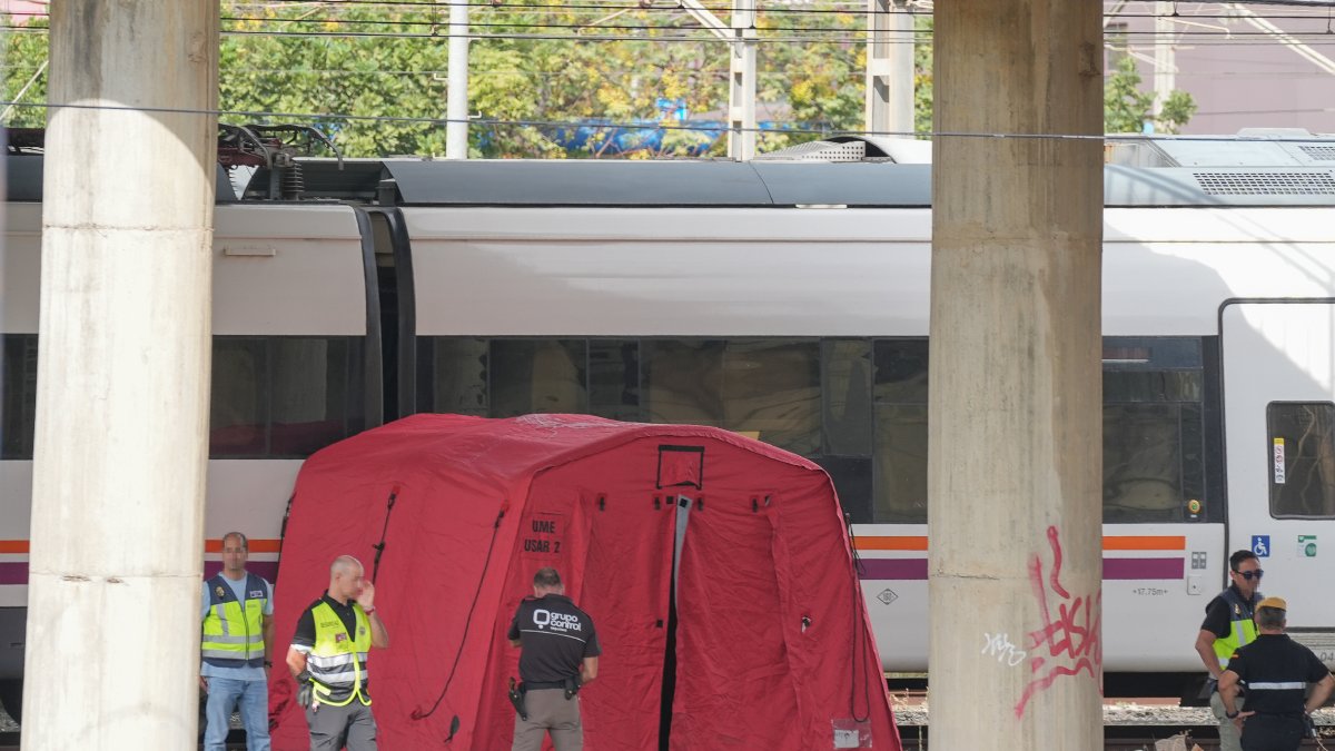 La policia i l’UME, al costat dels dos trens on es va localitzar el cadàver d’Álvaro Prieto.