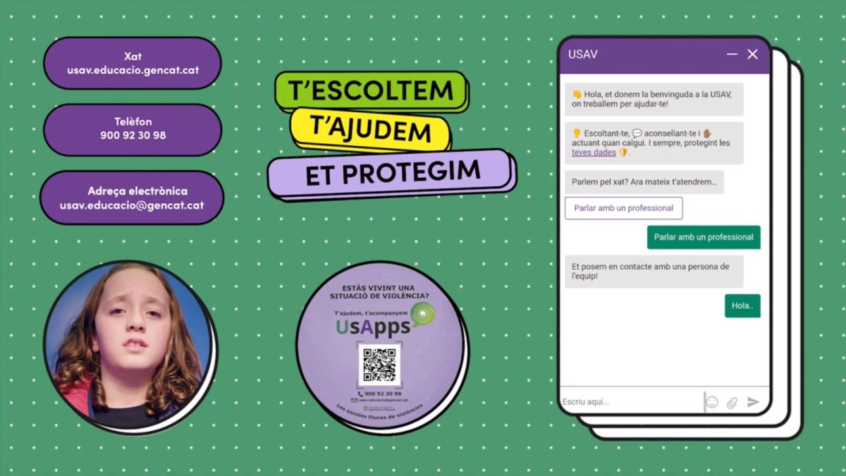 Frame d’un dels vídeos promocionals de la unitat de suport a l’alumnat en situació de violència.