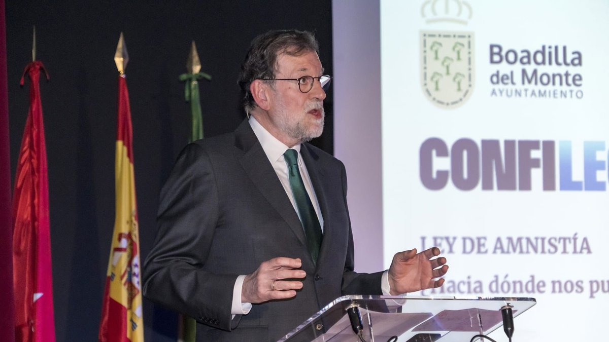 Rajoy durant la intervenció en l’acte d’ahir a Boadilla.