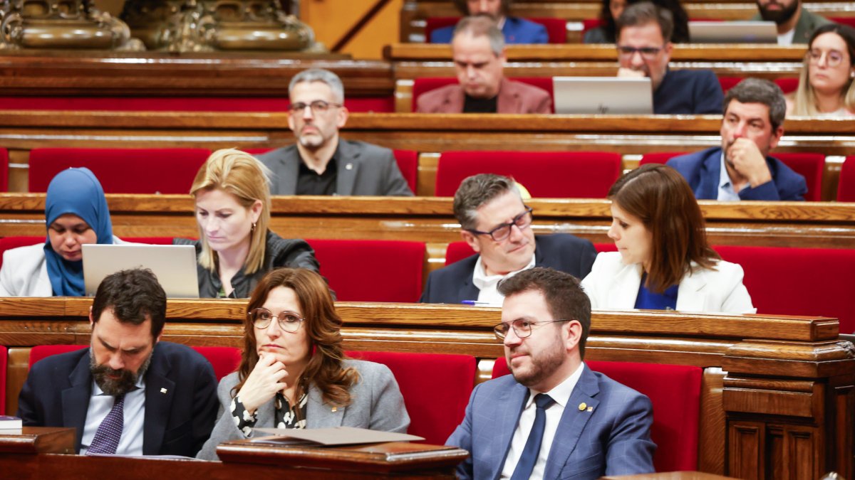 Pere Aragonès ahir en el ple monogràfic sobre la sequera del Parlament.