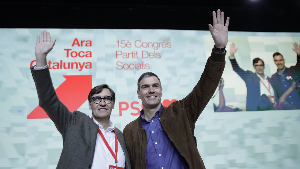 Salvador Illa i Pedro Sánchez, ahir al Congrés del PSC.