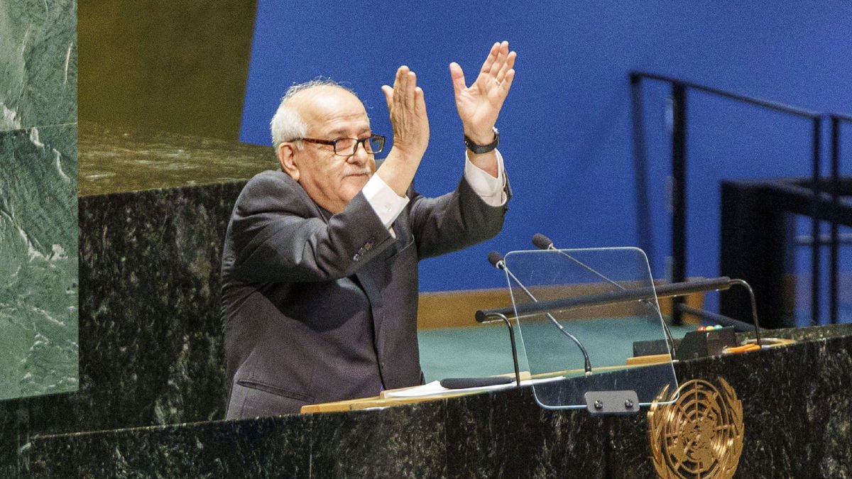 L’ambaixador palestí, Riyad Mansour, a l’Assemblea de l’ONU.