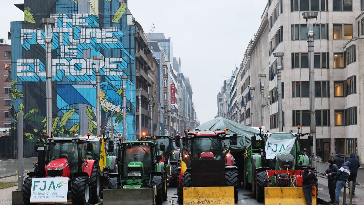 Pagesos concentrats al febrer a Brussel·les per protestar contra la normativa agrària europea.