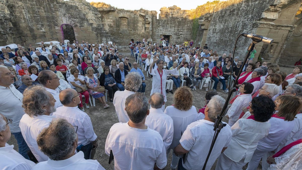 La Coral Doll de Veus de Guissona, amb 40 components, dissabte a les ruïnes del Palau de Fluvià.