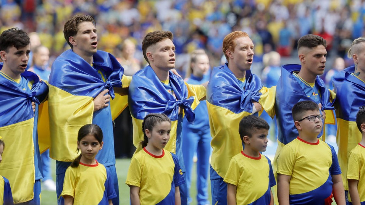 Jugadors d’Ucraïna, abans del partit.