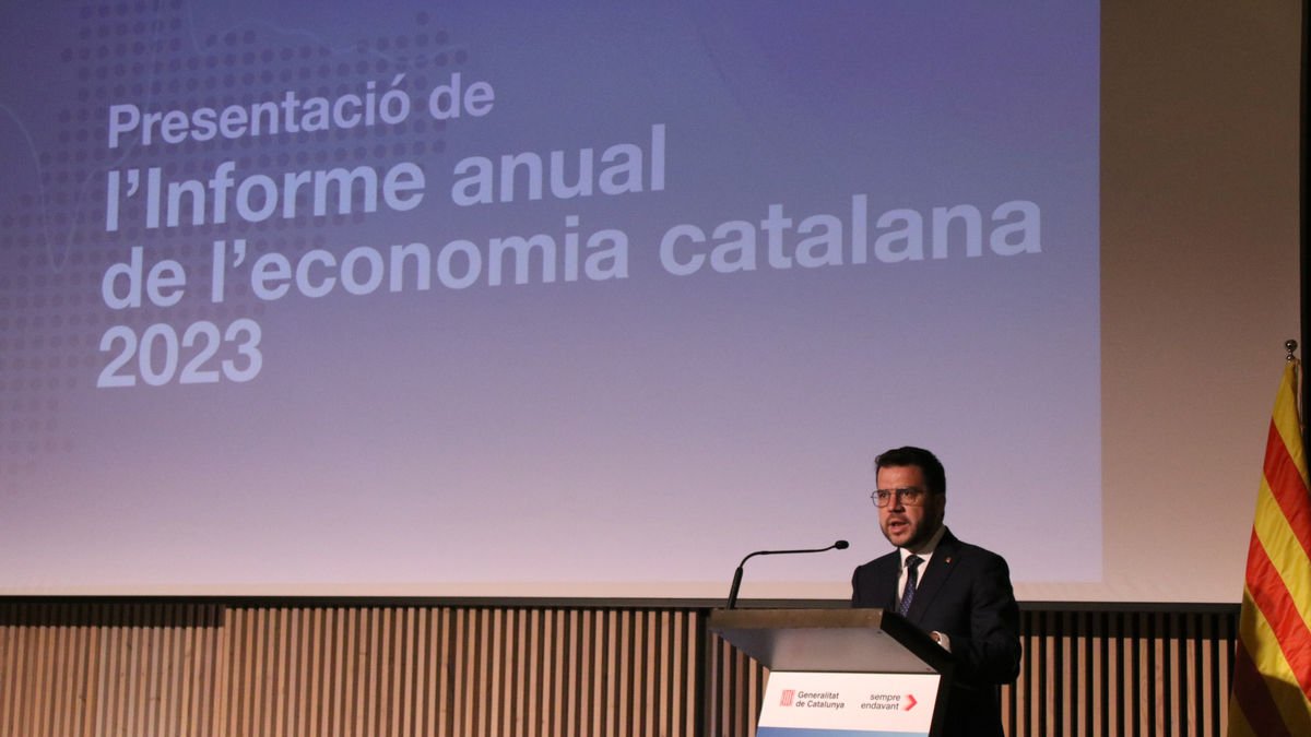 El president de la Generalitat en funcions, Pere Aragonès, durant la presentació de l’informe.