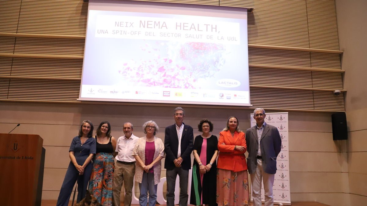 Impulsors de Nema Health SL, ahir en l’acte de presentació al Rectorat de la UdL.
