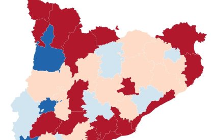 Mapa con la variación del PIB por habitante y comarca entre el 2019 y el 2021