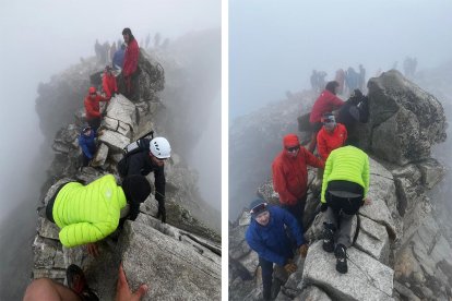 Senderistas, al paso de Mahoma para acceder al Aneto.
