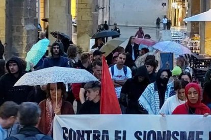 Los manifestantes, en el Eix Comercial de Lleida.