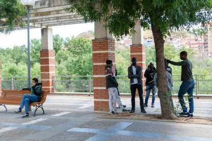 Un grup de treballadors de temporada a Fraga fa uns dies.; Array