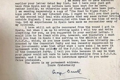 Un análisis detectó trazas de tuberculosis en esta carta 80 años después de que Orwell la escribiera. - RGALI