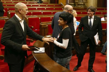 Raül Romeva y Anna Gabriel este miércoles en el Parlamento.