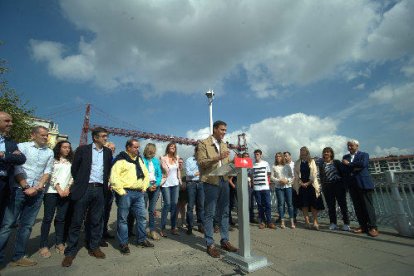 El líder del PSOE, Pedro Sánchez, ahir en un acte de la campanya electoral basca a Portugalete.