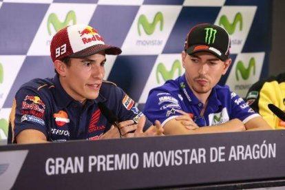 Marc, amb Lorenzo en la roda de premsa prèvia al GP d’Aragó.