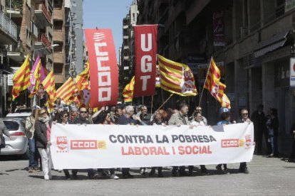 Protesta de l’1 de maig a Lleida pel Dia del Treballador.