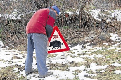 Imagen de archivo de un cazador señalizando una batida de jabalíes en la Alta Ribagorça.