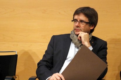 El president Puigdemont, ahir, en un congrés a Girona.