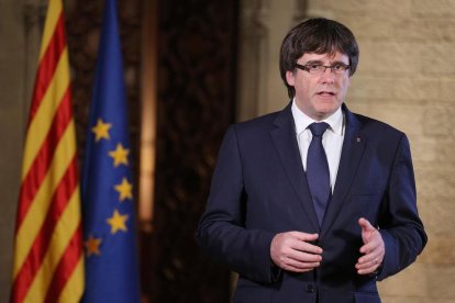 El president de la Generalitat, Carles Puigdemont, durant la declaració institucional del passat dissabte.