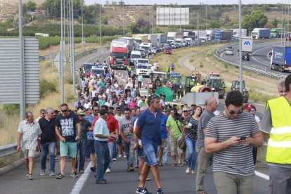 Un moment de l’última mobilització del sector de la fruita, divendres passat, a Soses.