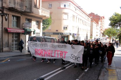 Un moment de la protesta d'estudiants aquest dijous.