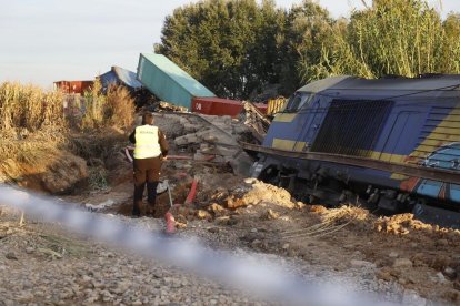 Desenes de persones desvalisen el tren accidentat de Continental Rail a Puigverd de Lleida