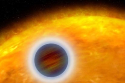 Il·lustració artística d'un exoplaneta que orbita molt a prop de la seva estrella.