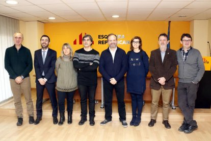 Miembros de ERC de Lleida en el desayuno con los medios. 