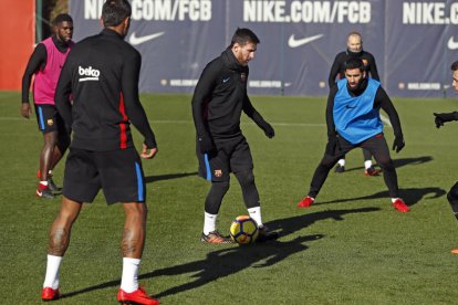 Leo Messi, durante el entrenamiento de ayer en la Ciutat Esportiva.