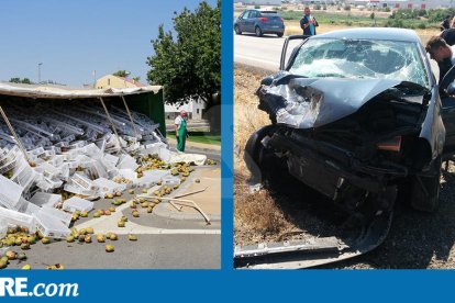 Un camió bolcat i dos ferits en tres accidents a Ponent