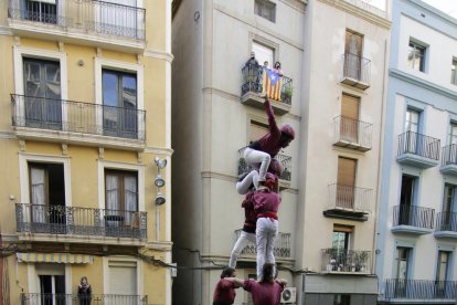 Los Castellers de Lleida, durante el ‘3 de 7’.