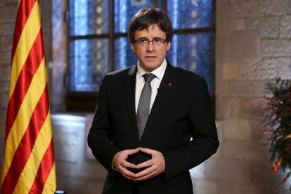 El president Puigdemont durant el seu discurs de Cap d'Any.