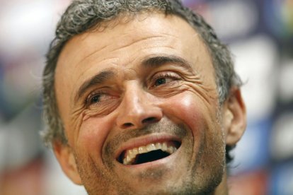 Luis Enrique, con semblante alegre ayer durante la rueda de prensa.