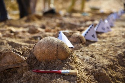 Restos en la primera fosa de la Guerra Civil exhumada.