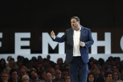 Oriol Junqueras en el acto de ayer, “Guanyem la República. Fem-ho,” en Barcelona.