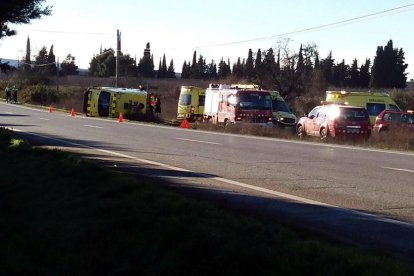 Imatge de l'accident d'una ambulancia a Les Borges