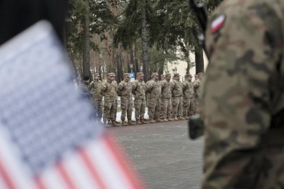 Tropes nord-americanes ahir a l’arribar a Zagan, a l’oest de Polònia.