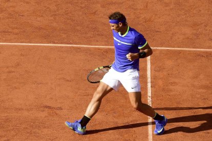 El tenista balear celebra un dels punts durant el partit d’ahir davant de Dominic Thiem.