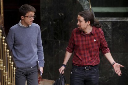 Iglesias i Errejón van entrar junts ahir al Congrés.