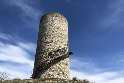 Apareixen dos grans grafitis fets des de les escales del monument i també a les parets interiors