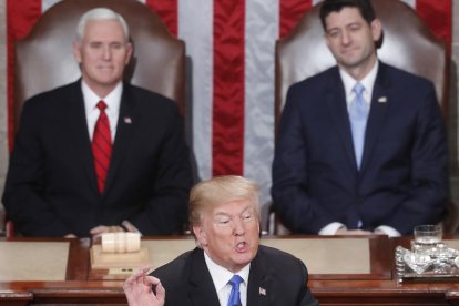 Donald Trump, mientras pronunciaba su discurso sobre el estado de la Unión.