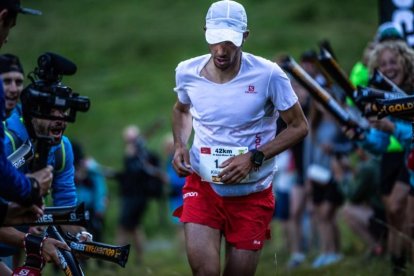 Kilian Jornet en els últims compassos de la Marathon du Mont-Blanc.