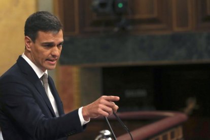 Pedro Sánchez, durant la seua intervenció al debat de la moció de censura a Rajoy.