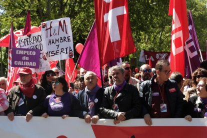 Los líderes de UGT y CCOO, Josep Maria Àlvarez y Unai Sordo, ayer, en la marcha de Madrid.