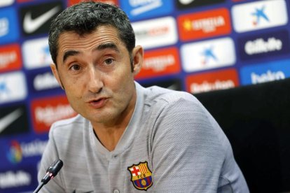 Ernesto Valverde, durant la roda de premsa prèvia al Barcelona-Osca d’avui.